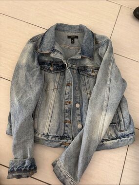 Aqua Light Blue Washed Denim Jacket with Red Paisley print on back